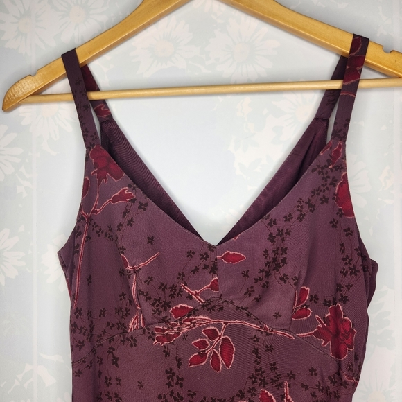 VINTAGE 1990s Beyer Too! Burgundy Cottage Floral Slip Maxi Dress Size 5 - Picture 9 of 13